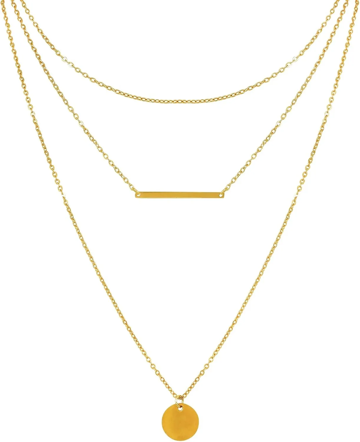 MILAKOO Multilayered Cross/Disc Pendant Necklace Choker Stackable Silver/Gold Layering Long Necklace for Women