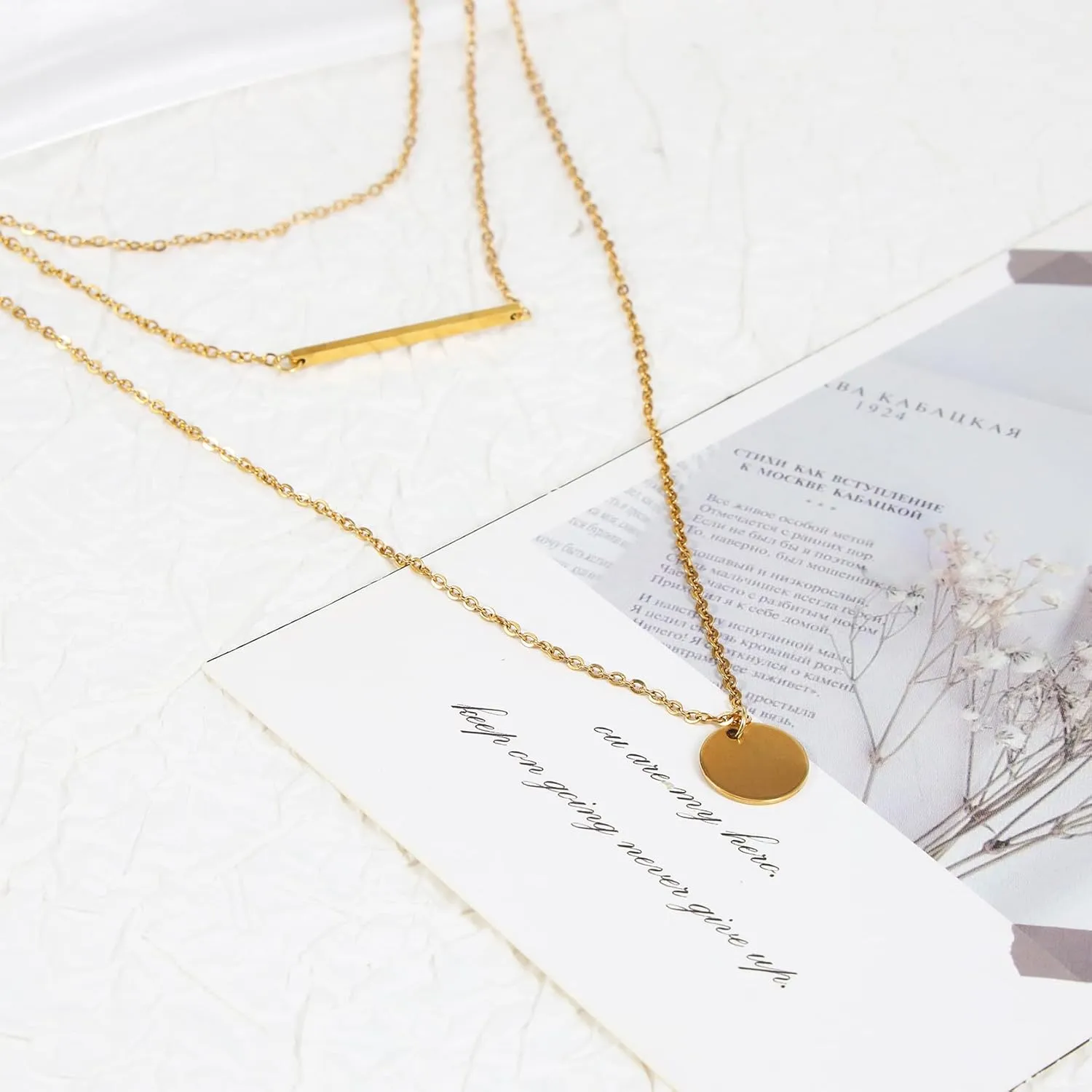 MILAKOO Multilayered Cross/Disc Pendant Necklace Choker Stackable Silver/Gold Layering Long Necklace for Women