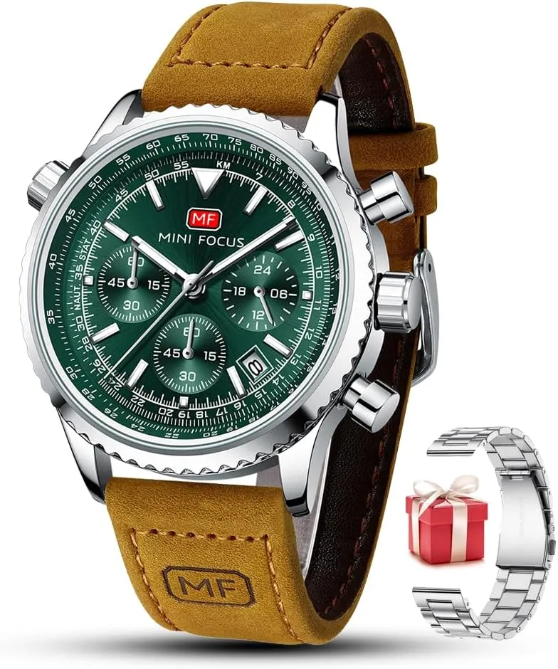 Mini Focus Men Watches Business Casual Wrist Watches (Multifunction/Waterproof/Luminous/Calendar) Genuine Leather Band Fashion Watch for Men
