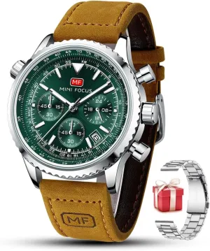 Mini Focus Men Watches Business Casual Wrist Watches (Multifunction/Waterproof/Luminous/Calendar) Genuine Leather Band Fashion Watch for Men
