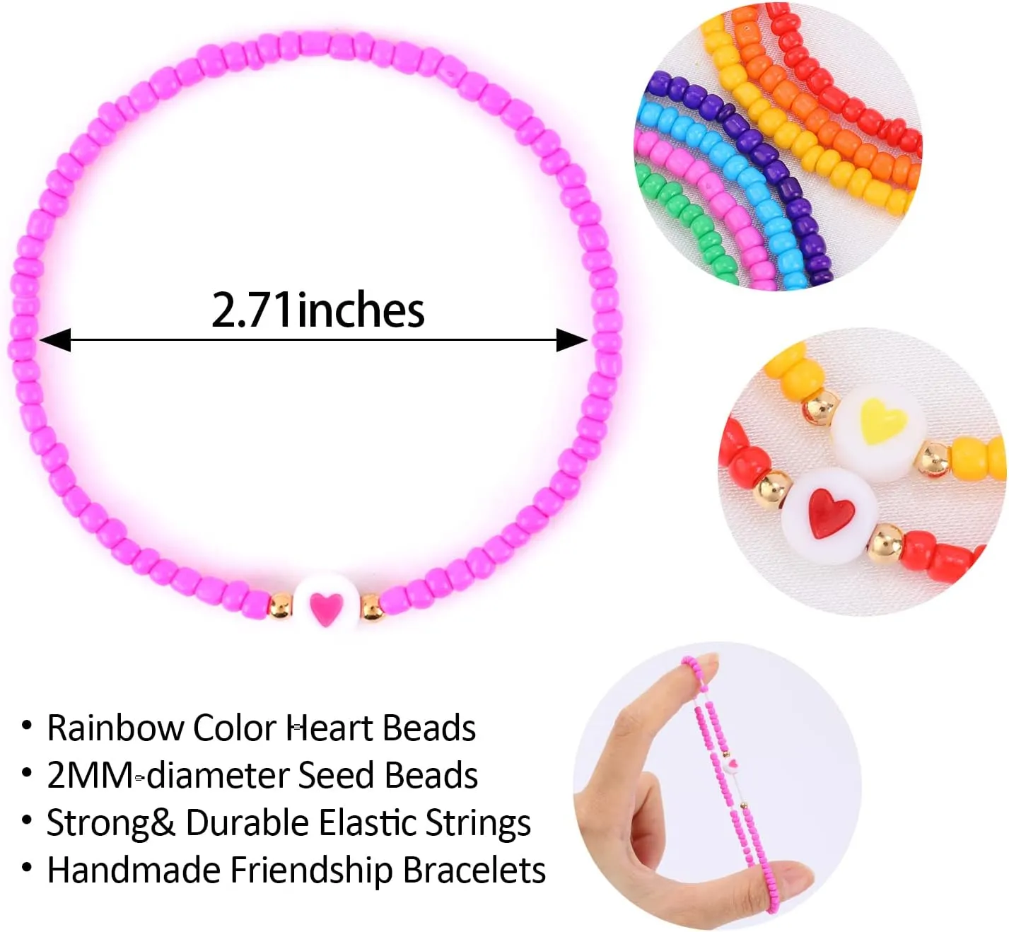 Miss Rabbit Colorful Beaded Bracelets Set for Women Stackable Glass Beads Stretch Bracelets Clay Preppy Bracelets Heart Beads Friendship Bracelets Team Cheer Bulk Boho Summer Beach Jewelry Gift