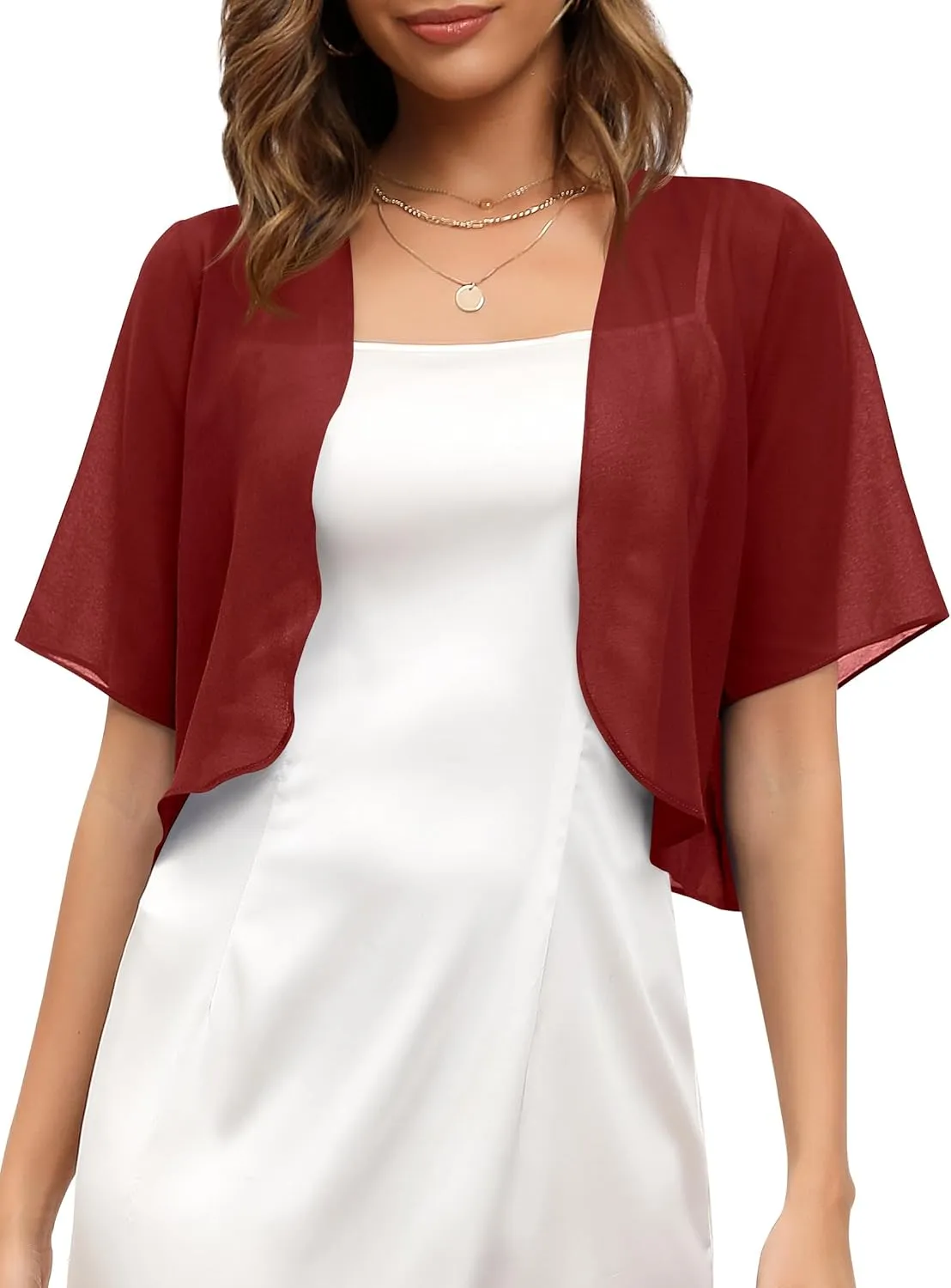 Missufe Women's Summer Short Sleeve Cropped Shrugs Sheer Lightweight Chiffon Bolero Cardigans