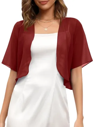 Missufe Women's Summer Short Sleeve Cropped Shrugs Sheer Lightweight Chiffon Bolero Cardigans
