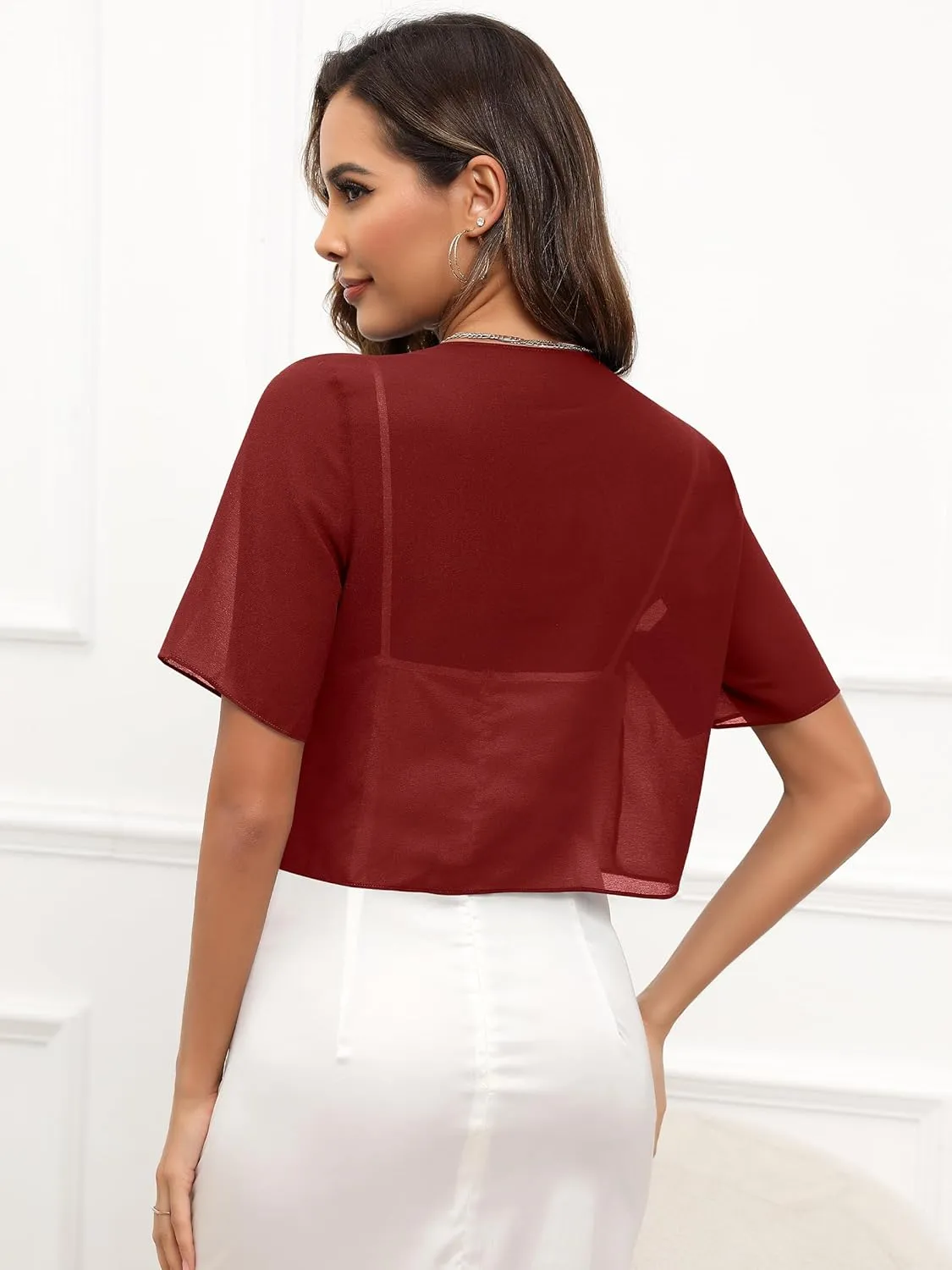 Missufe Women's Summer Short Sleeve Cropped Shrugs Sheer Lightweight Chiffon Bolero Cardigans