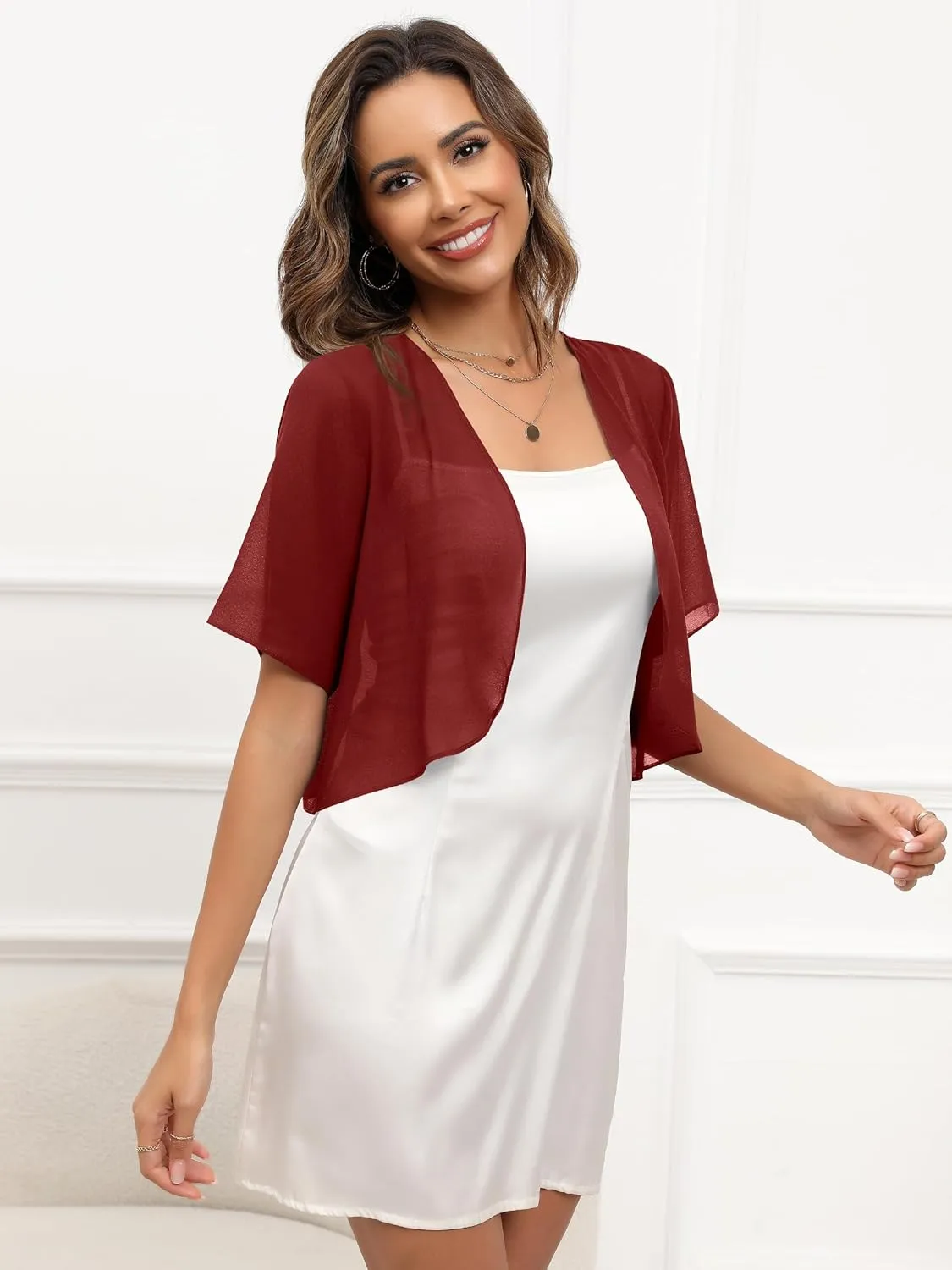 Missufe Women's Summer Short Sleeve Cropped Shrugs Sheer Lightweight Chiffon Bolero Cardigans