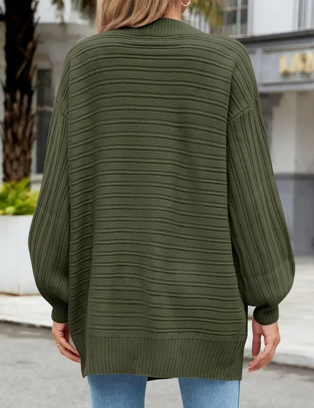 MONNURO Womens Plus Size Cardigan Sweaters Cable Knit Open Front Puff Long Sleeve Fall Coat with Pockets