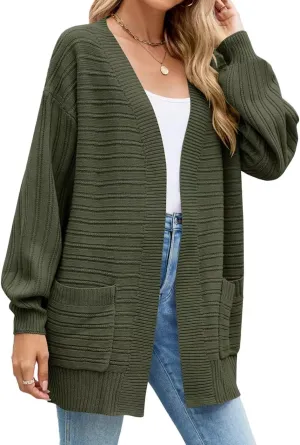MONNURO Womens Plus Size Cardigan Sweaters Cable Knit Open Front Puff Long Sleeve Fall Coat with Pockets