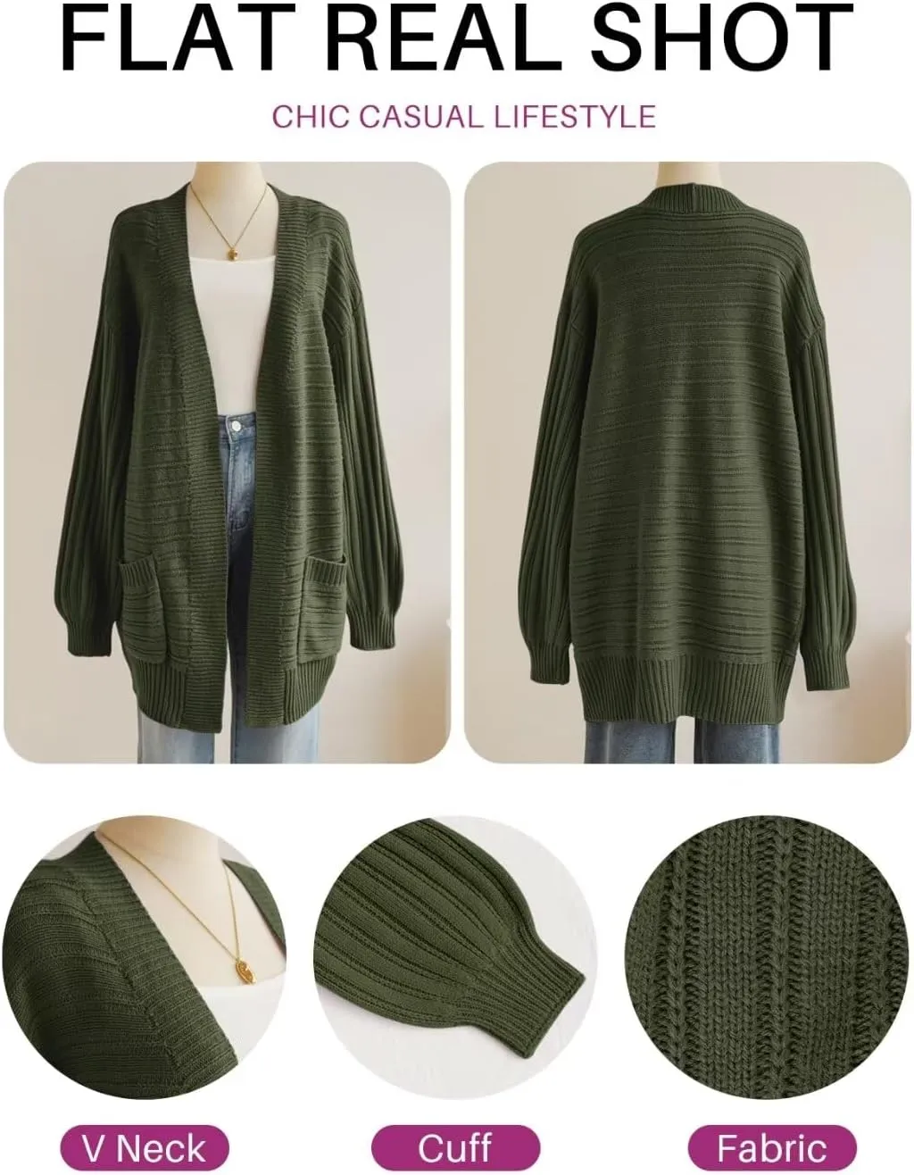 MONNURO Womens Plus Size Cardigan Sweaters Cable Knit Open Front Puff Long Sleeve Fall Coat with Pockets