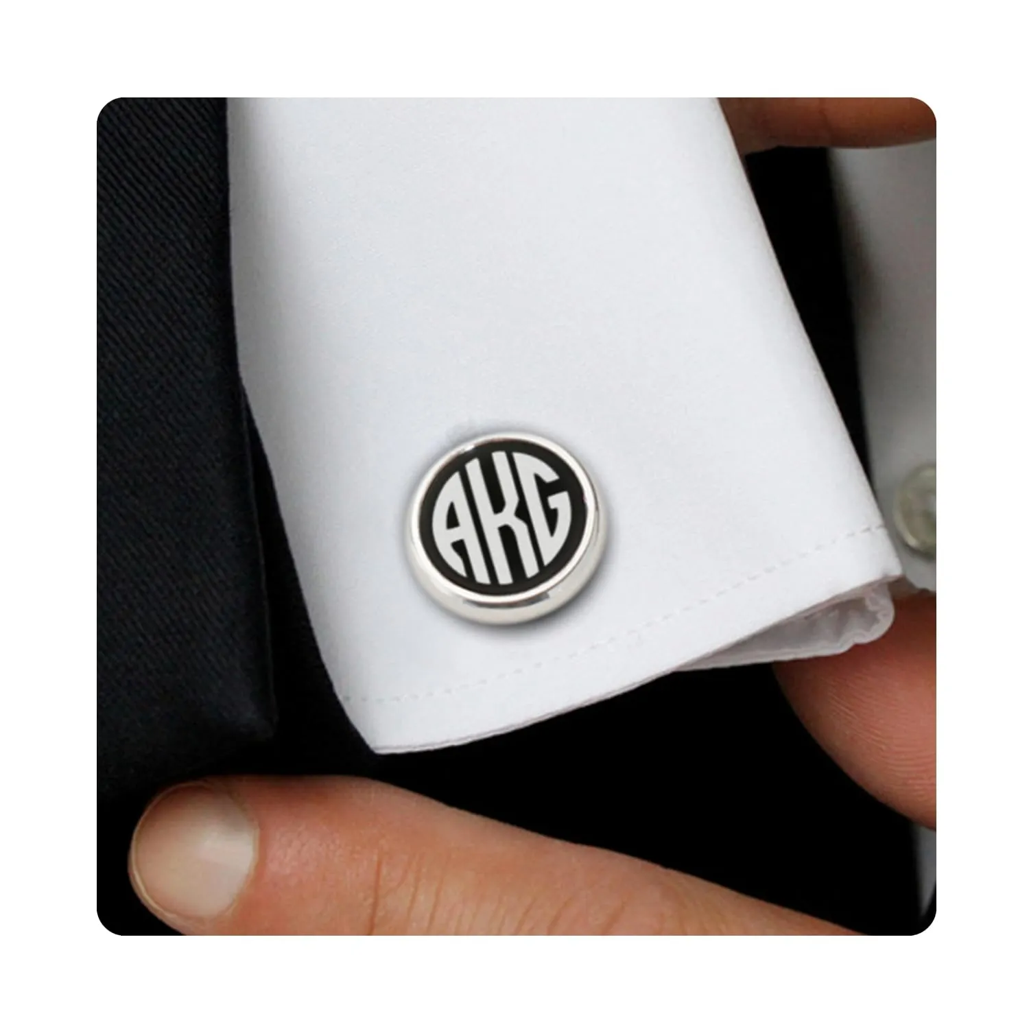 Monogram Wedding Cufflinks - Monogram Groom cufflinks - Custom Cufflinks - Black round onyx gemstones cufflinks