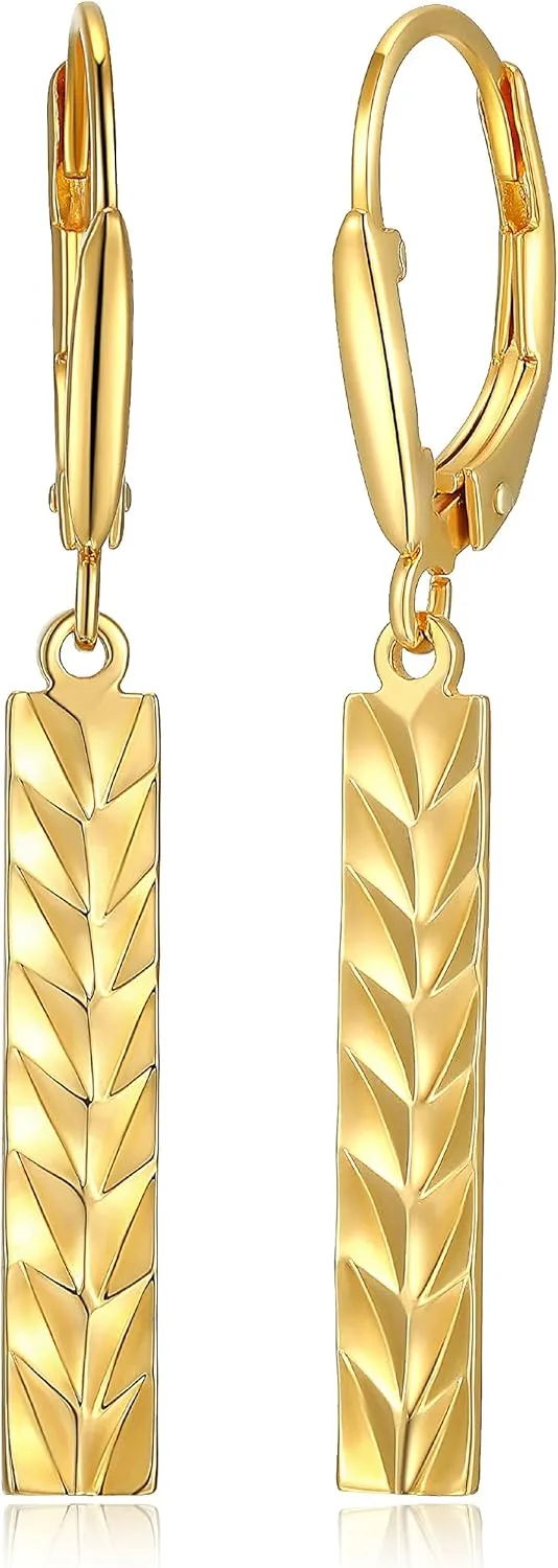 MORGAN & PAIGE .925 Sterling Silver 18K Gold Plated Geometric Pattern Vertical Bar Drop Earrings for Women - Hypoallergenic and Lightweight Sterling Silver Earrings for Women, Jewelry for Her