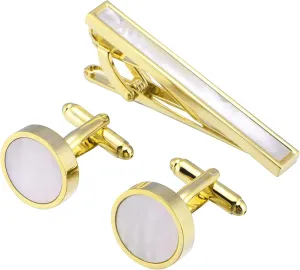 Mother of Pearl Men Cufflinks and Tie Clip Set Regular Necktie Tie Bar Pin Cuff Links for Wedding Business Shirt Tie