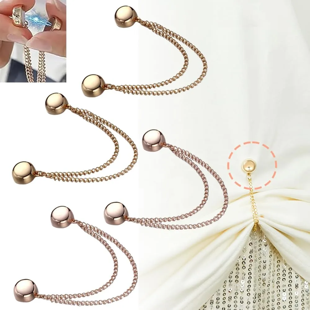 Multi-Function Magnetic Clothing Clips,Pinless Brooch Chain Magnetic Buttons Shawl Clips for Hijab, Loose T-Shirt Hems, Sleeves, Collar and Pants Hems,4 Pieces