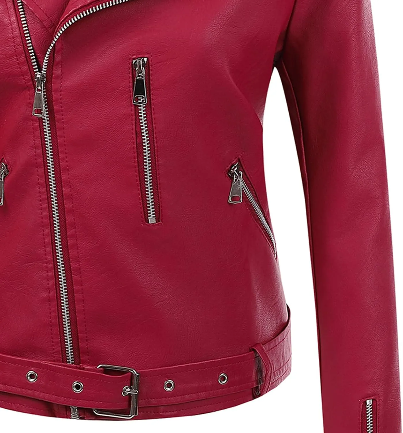 NATHGAM Black Leather Jacket for Women Solid Long Sleeve Zipper Pockets Outerwear Coats Fashion Asymmetrical Style PU Jackets