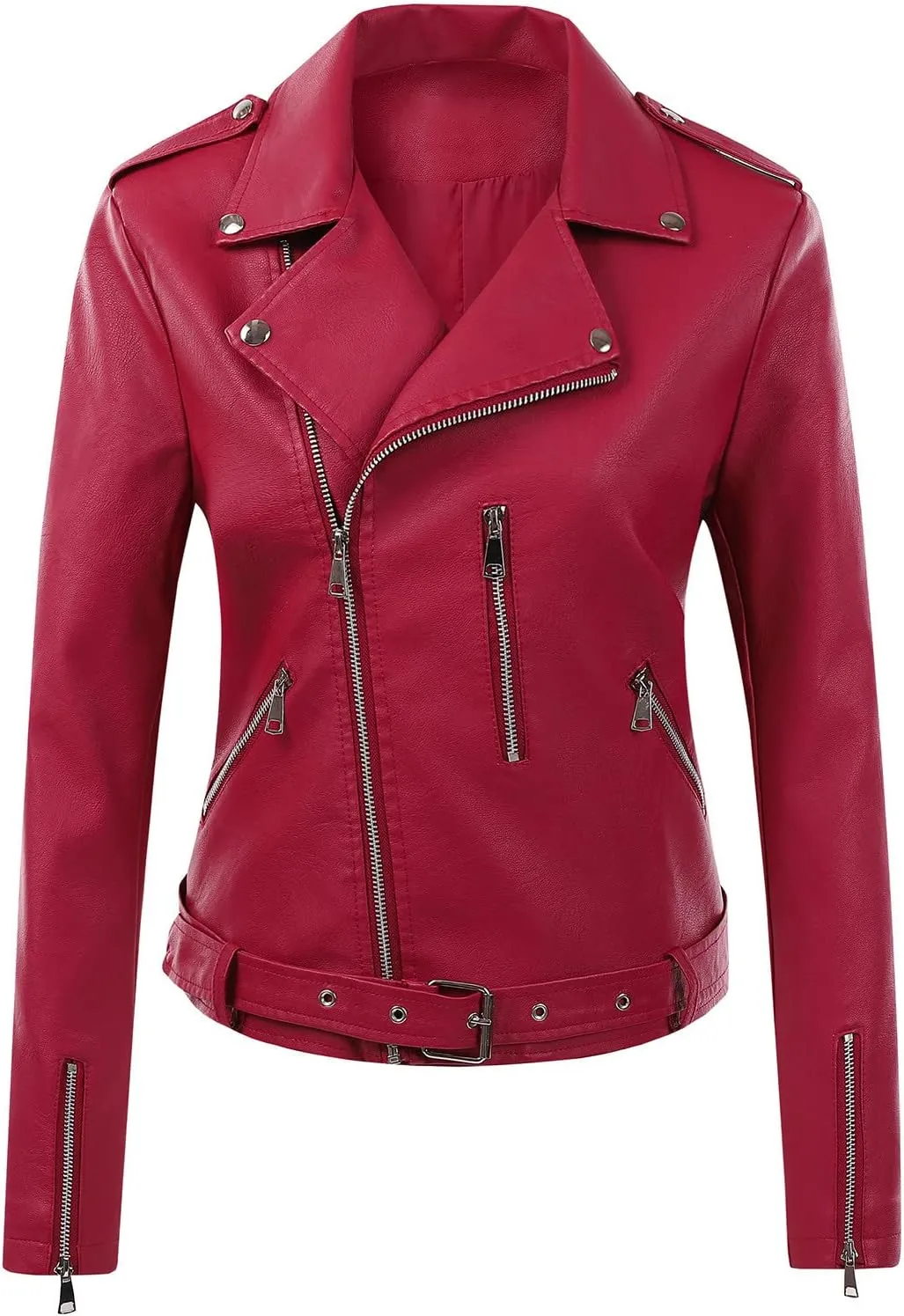 NATHGAM Black Leather Jacket for Women Solid Long Sleeve Zipper Pockets Outerwear Coats Fashion Asymmetrical Style PU Jackets