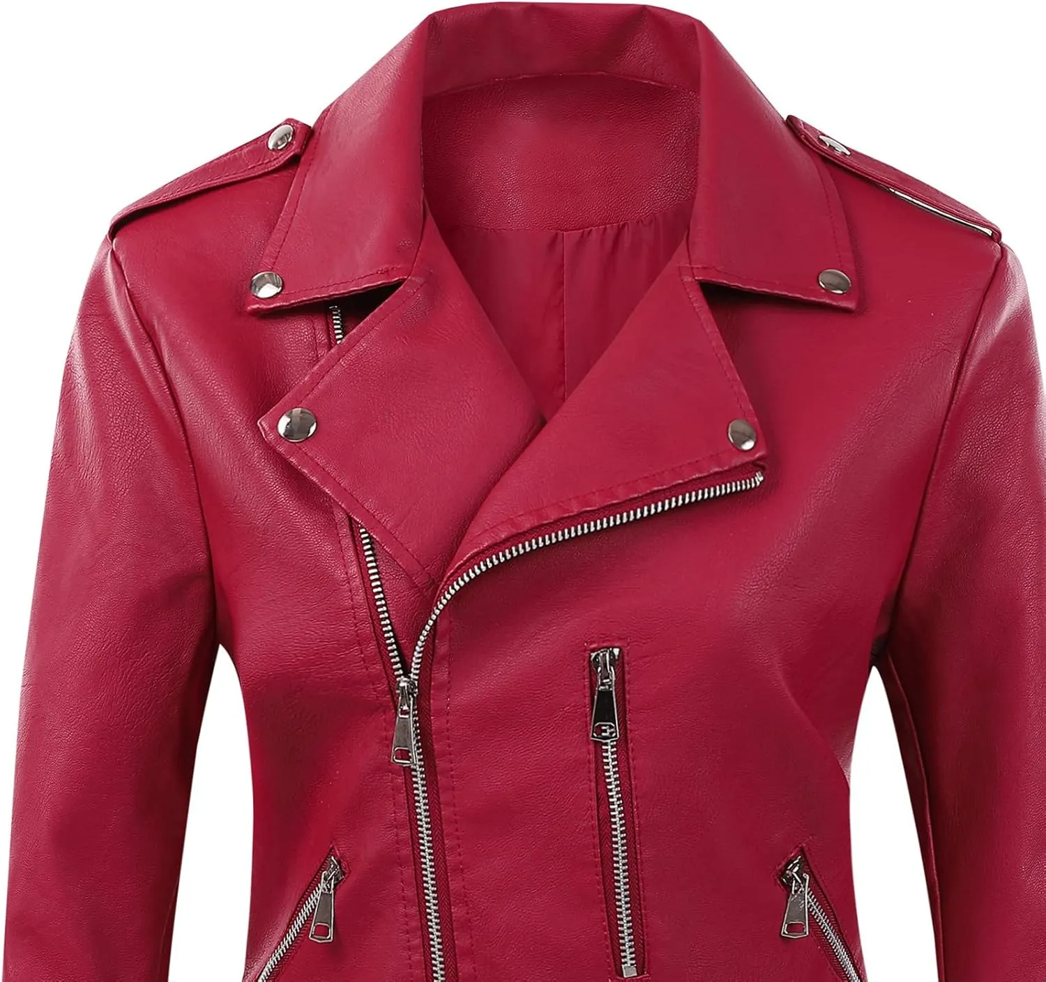 NATHGAM Black Leather Jacket for Women Solid Long Sleeve Zipper Pockets Outerwear Coats Fashion Asymmetrical Style PU Jackets