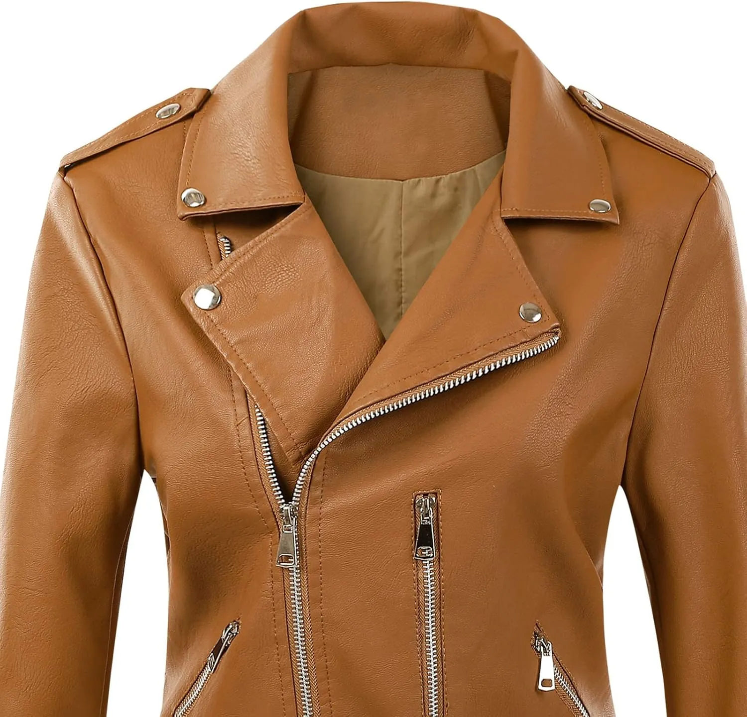 NATHGAM Black Leather Jacket for Women Solid Long Sleeve Zipper Pockets Outerwear Coats Fashion Asymmetrical Style PU Jackets