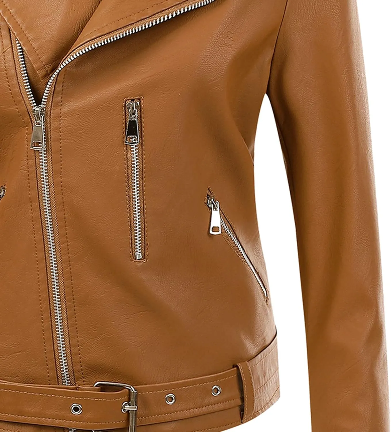 NATHGAM Black Leather Jacket for Women Solid Long Sleeve Zipper Pockets Outerwear Coats Fashion Asymmetrical Style PU Jackets