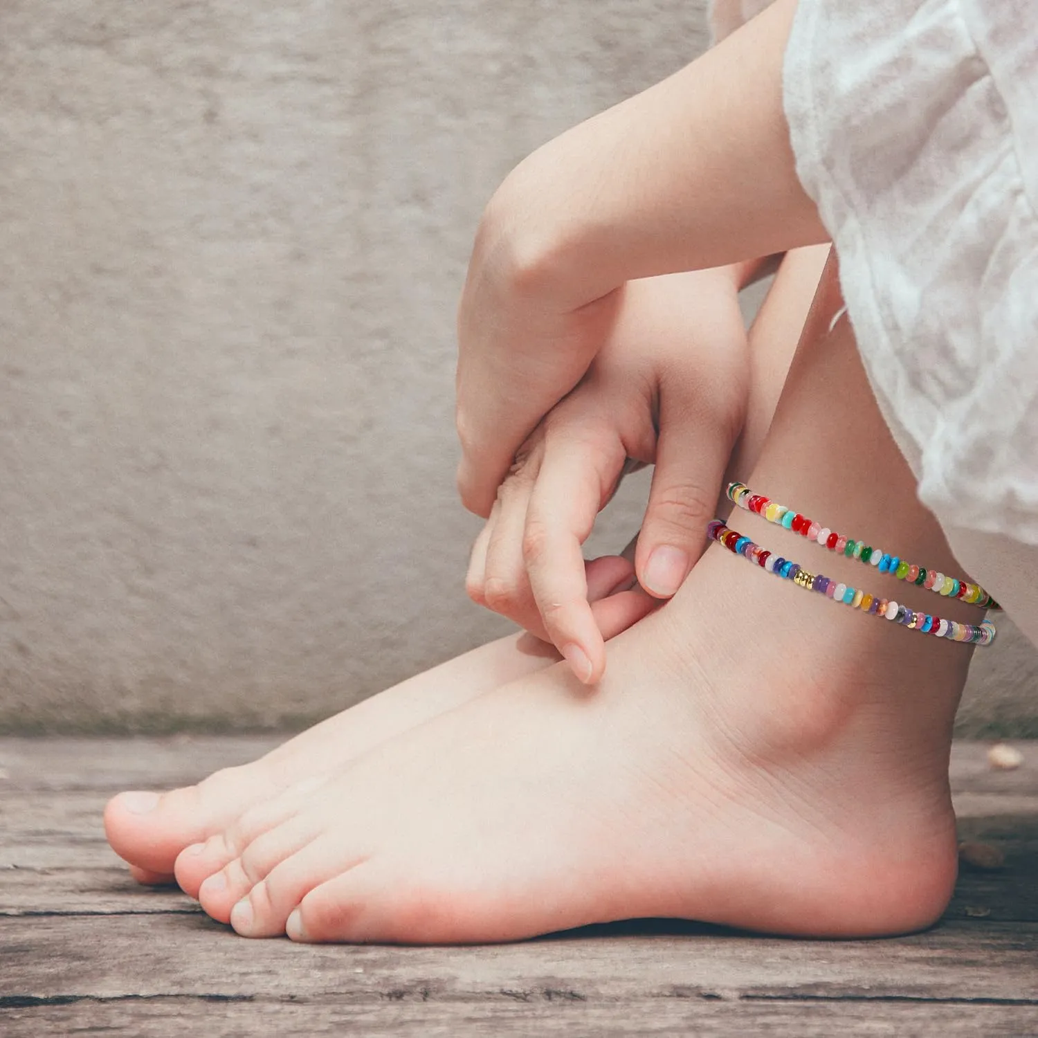 Natural Stone Beaded Anklets Bracelets for Women Handmade Beaded Anklet Bracelet Waterproof Boho Beads Ankle Bracelet Adjustable Summer Jewelry