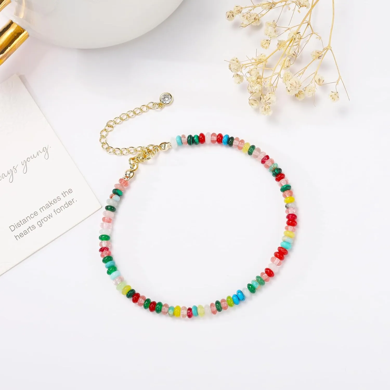 Natural Stone Beaded Anklets Bracelets for Women Handmade Beaded Anklet Bracelet Waterproof Boho Beads Ankle Bracelet Adjustable Summer Jewelry