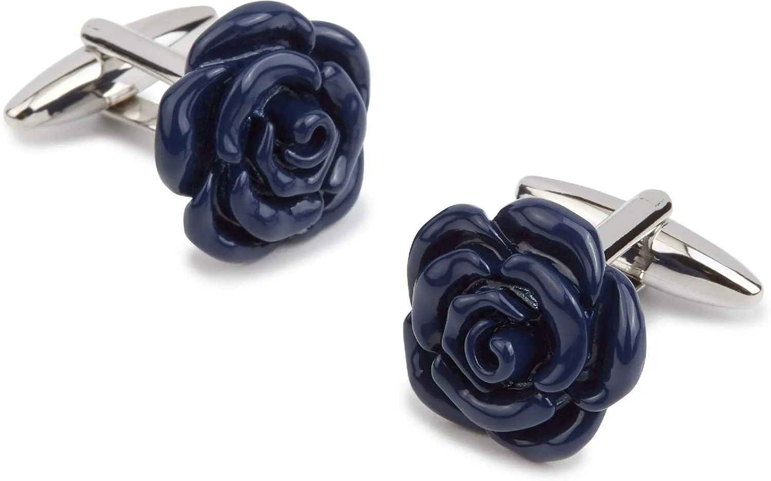 Navy Blue Rose Metal Cufflinks Rhodium Plating - Cuff Links Mens - Tuxedo Buttons & Accessories