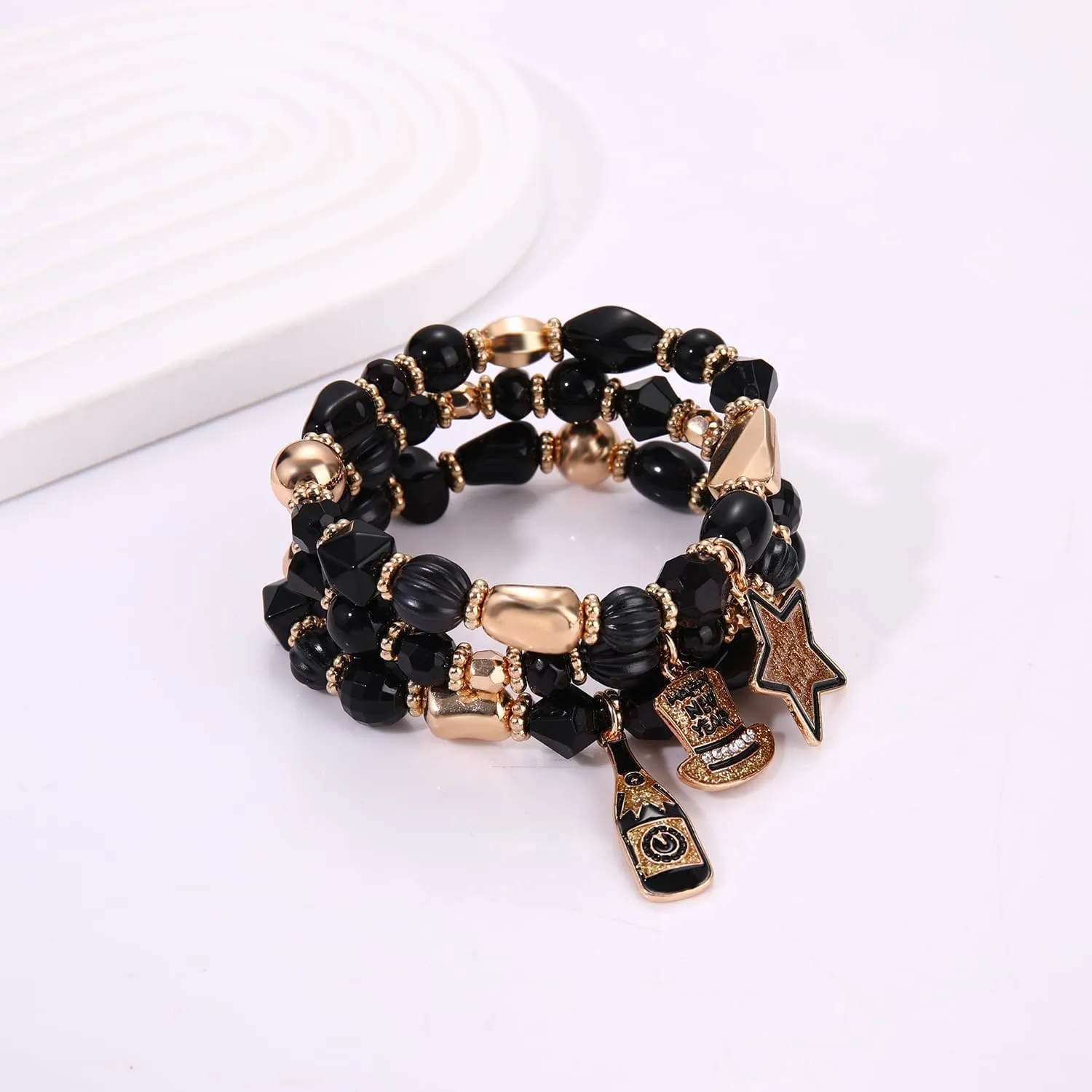 NLCAC Mardi Gras Bracelets for Women Glitter Mask Crown Fleur De Lis Charm Bracelets Purple Green Gold Beaded Stretch Bracelets Carnival Holiday Accessory Party Gifts