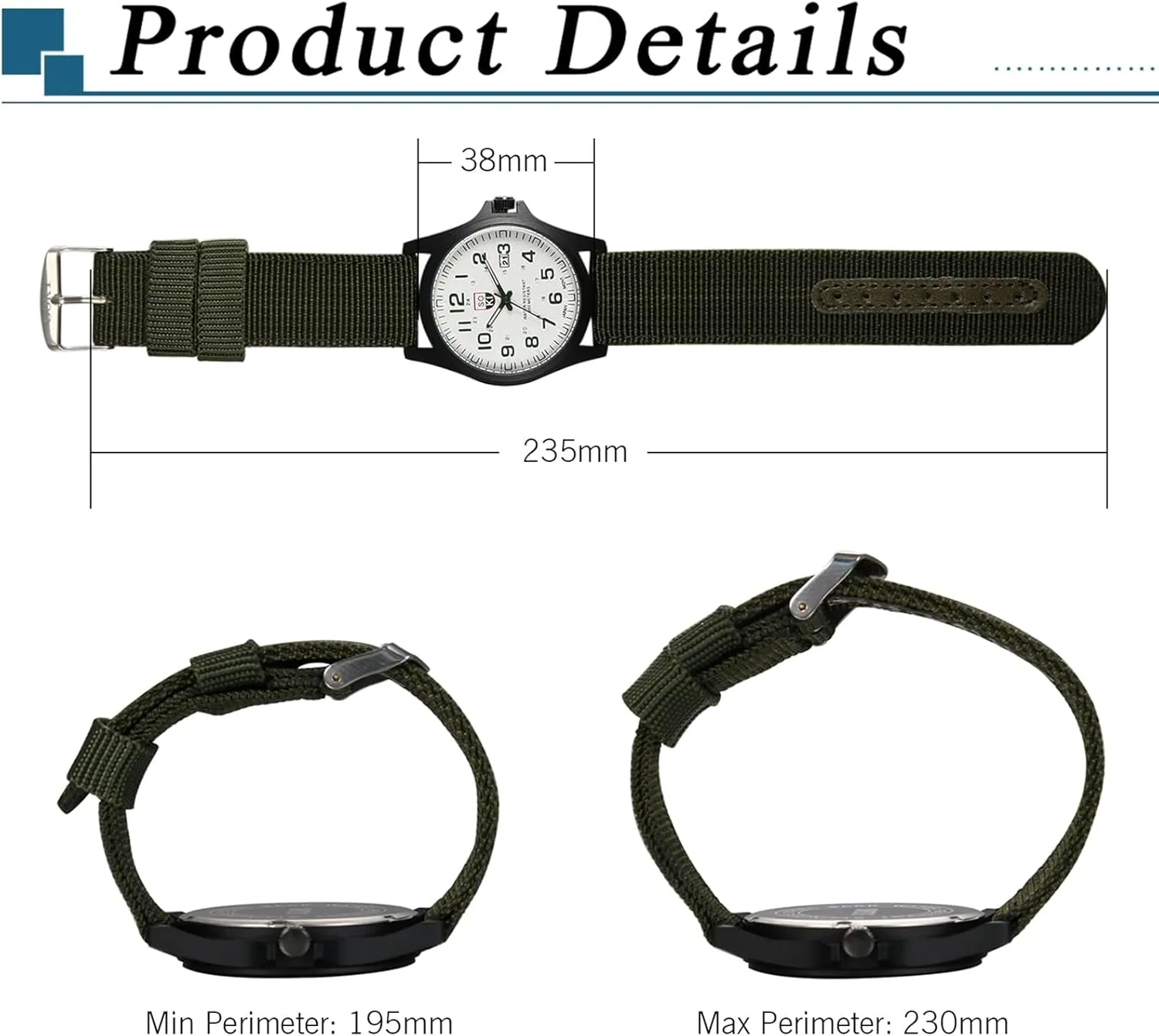 Nylon Band Military Watch: Men Black Waterproof Outdoor Sport Field Analog 24 Hours Wrist Watches Date Calendar Round Dial Army Wristwatch