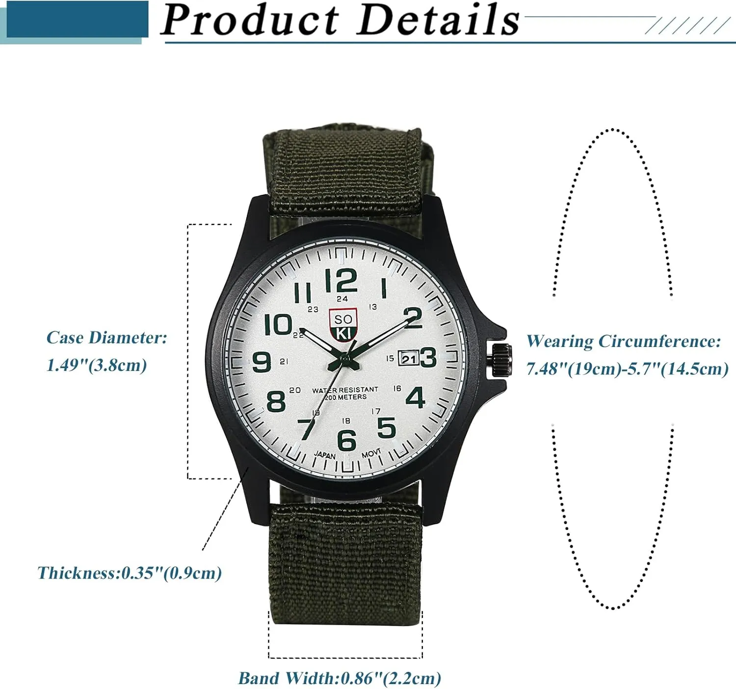 Nylon Band Military Watch: Men Black Waterproof Outdoor Sport Field Analog 24 Hours Wrist Watches Date Calendar Round Dial Army Wristwatch