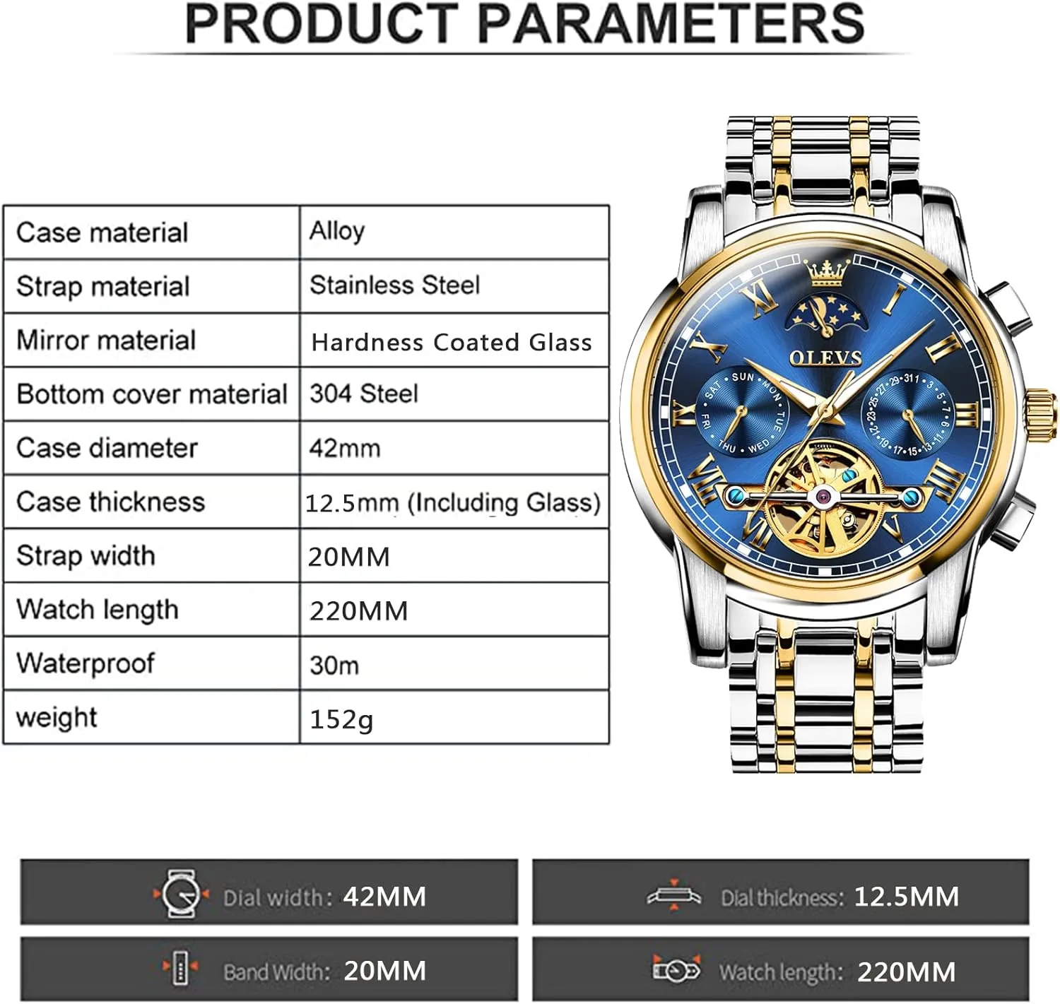 OLEVS Automatic Mechanical Watches for Men Self Winding Waterproof Stainless Steel Men's Wrist Watches Luxury Expensive Watch,Adjustable Bracelet (Gift Tool)