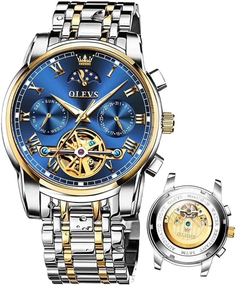 OLEVS Automatic Mechanical Watches for Men Self Winding Waterproof Stainless Steel Men's Wrist Watches Luxury Expensive Watch,Adjustable Bracelet (Gift Tool)