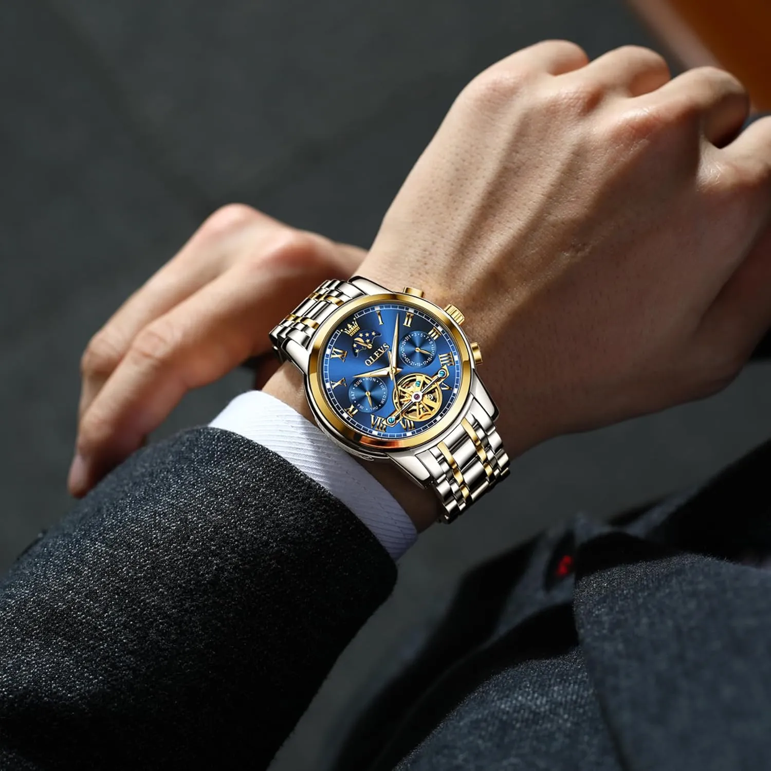 OLEVS Automatic Mechanical Watches for Men Self Winding Waterproof Stainless Steel Men's Wrist Watches Luxury Expensive Watch,Adjustable Bracelet (Gift Tool)