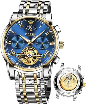 OLEVS Automatic Mechanical Watches for Men Self Winding Waterproof Stainless Steel Men's Wrist Watches Luxury Expensive Watch,Adjustable Bracelet (Gift Tool)