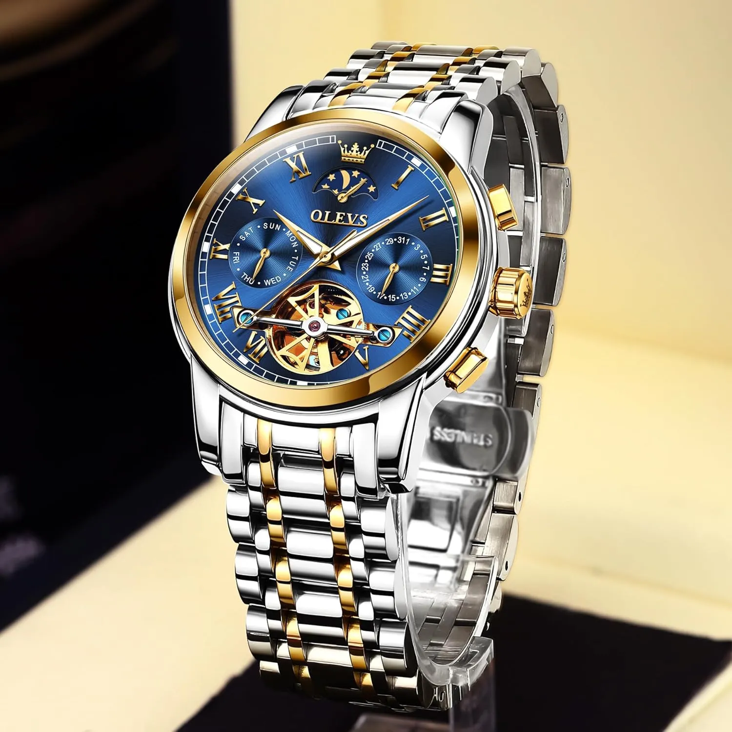 OLEVS Automatic Mechanical Watches for Men Self Winding Waterproof Stainless Steel Men's Wrist Watches Luxury Expensive Watch,Adjustable Bracelet (Gift Tool)