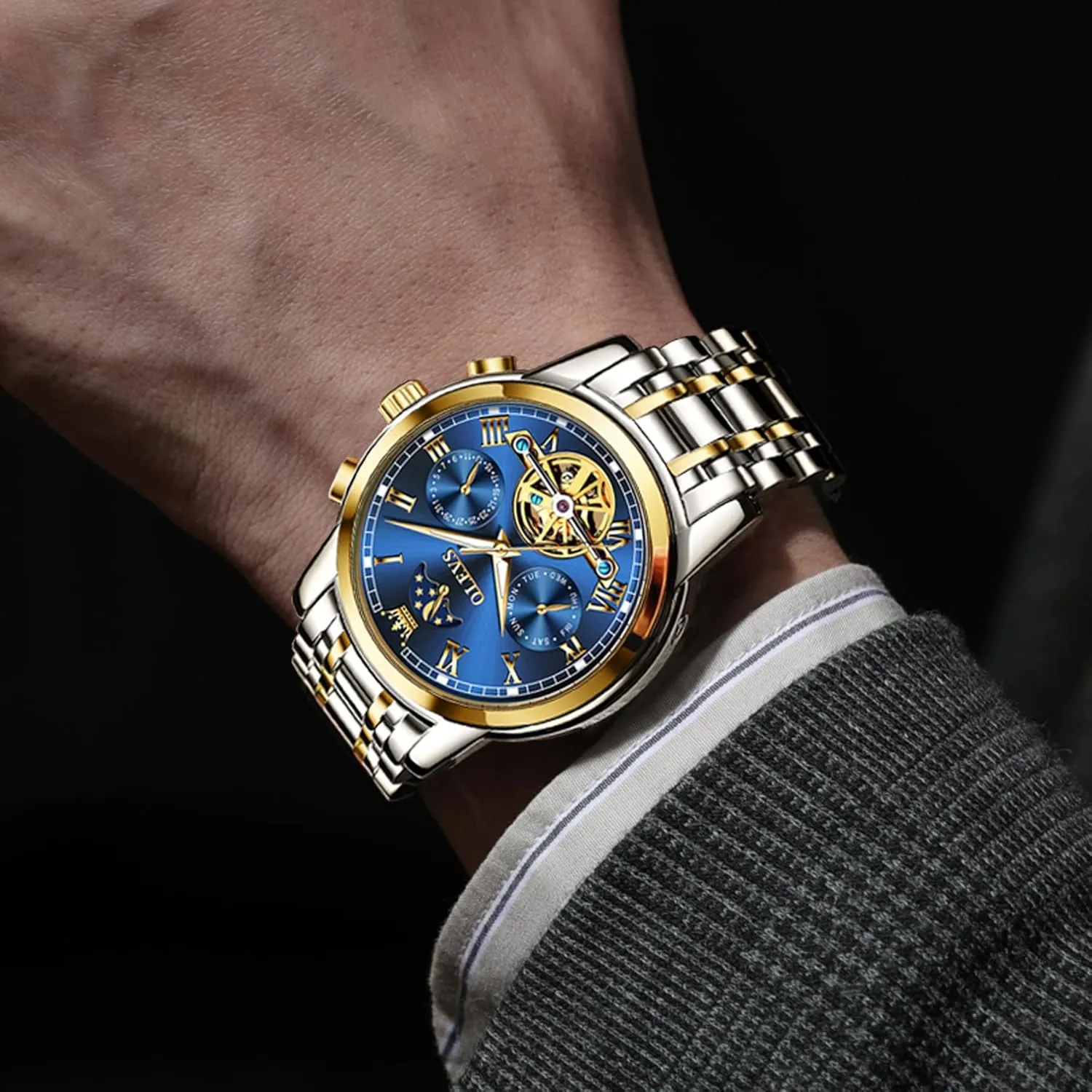 OLEVS Automatic Mechanical Watches for Men Self Winding Waterproof Stainless Steel Men's Wrist Watches Luxury Expensive Watch,Adjustable Bracelet (Gift Tool)