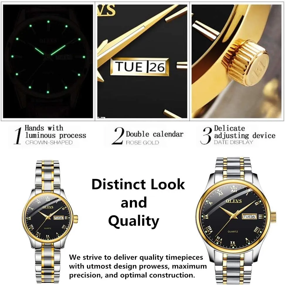 OLEVS Classic Watches for Women Analog Quartz Watch Stainless Steel Rugged Waterproof Watches Roman Numeral Unique Calendar Date Business Wrist Watch