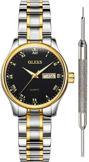 OLEVS Classic Watches for Women Analog Quartz Watch Stainless Steel Rugged Waterproof Watches Roman Numeral Unique Calendar Date Business Wrist Watch