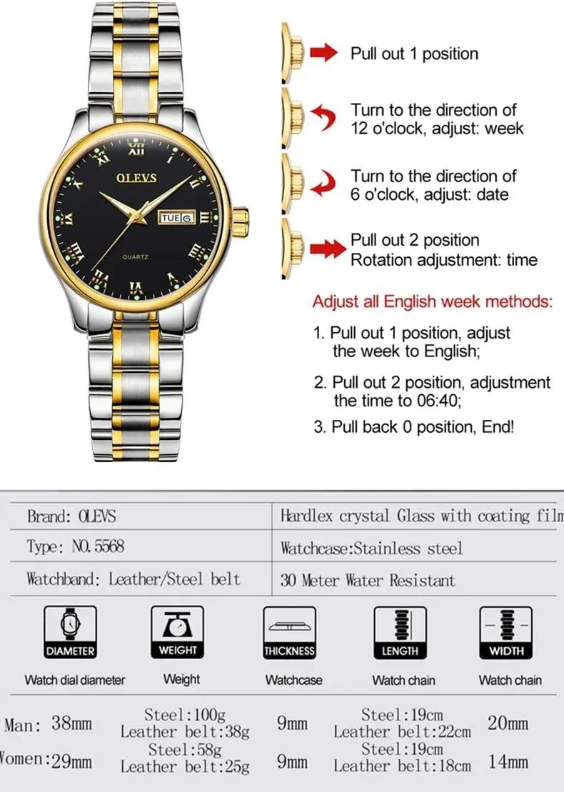 OLEVS Classic Watches for Women Analog Quartz Watch Stainless Steel Rugged Waterproof Watches Roman Numeral Unique Calendar Date Business Wrist Watch
