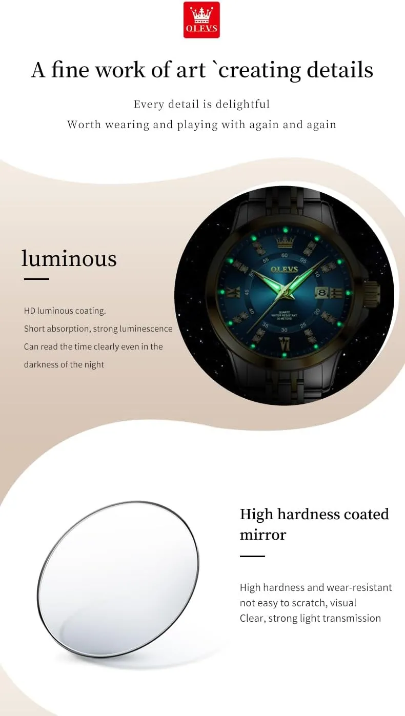 OLEVS Luxury Diamond Small Female Watches - Stainless Steel Bracelet, Waterproof Business Dress Analog Luminous Date Ladies Watches