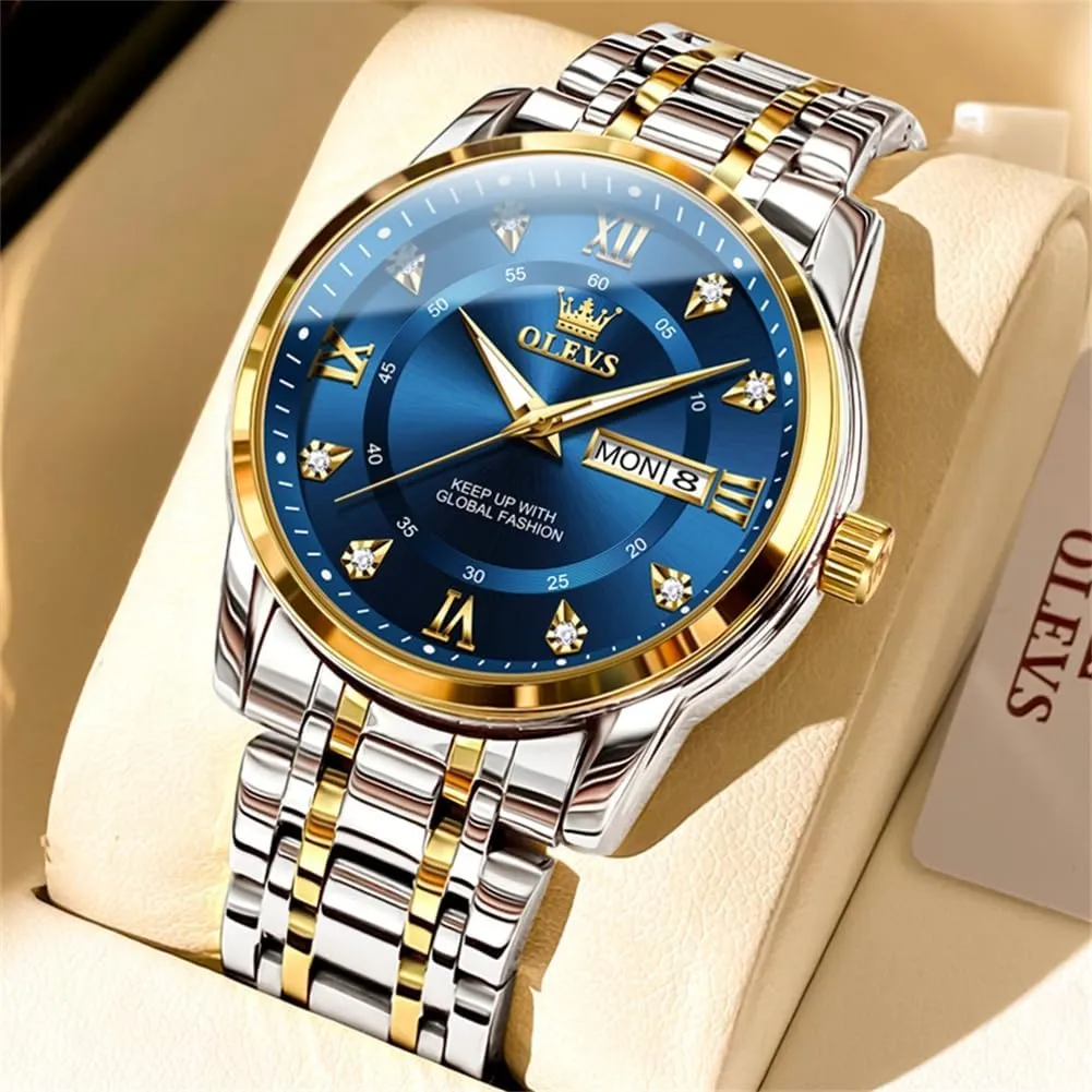 OLEVS Men's Watch,Classic Silver Watches for Men, Waterproof Stainless Steel Roman Numbers Men's Watch Easy to Read