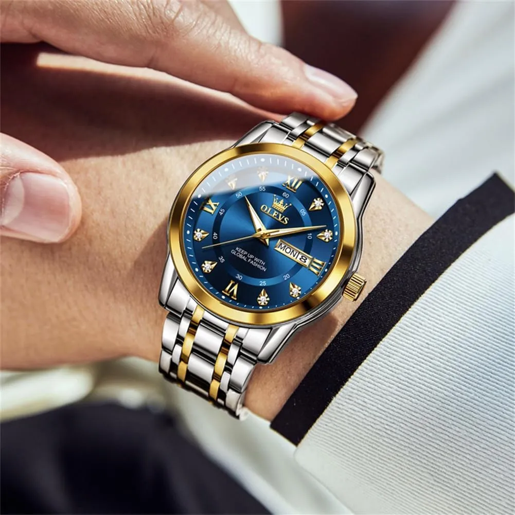 OLEVS Men's Watch,Classic Silver Watches for Men, Waterproof Stainless Steel Roman Numbers Men's Watch Easy to Read