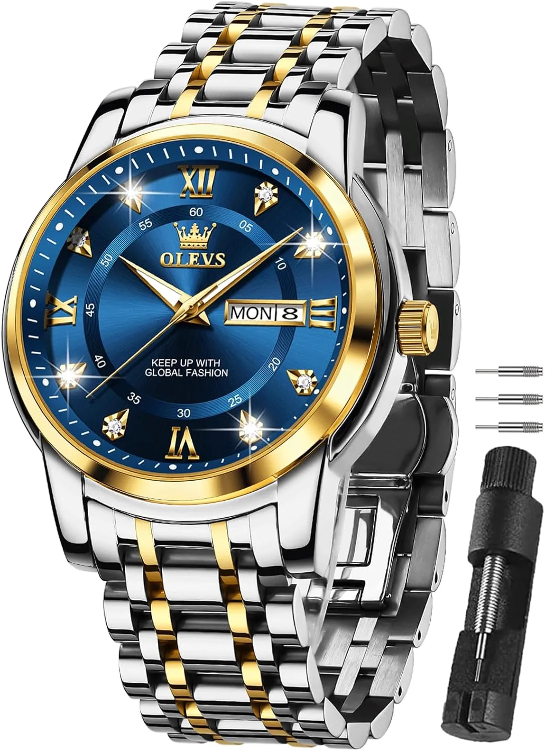 OLEVS Men's Watch,Classic Silver Watches for Men, Waterproof Stainless Steel Roman Numbers Men's Watch Easy to Read