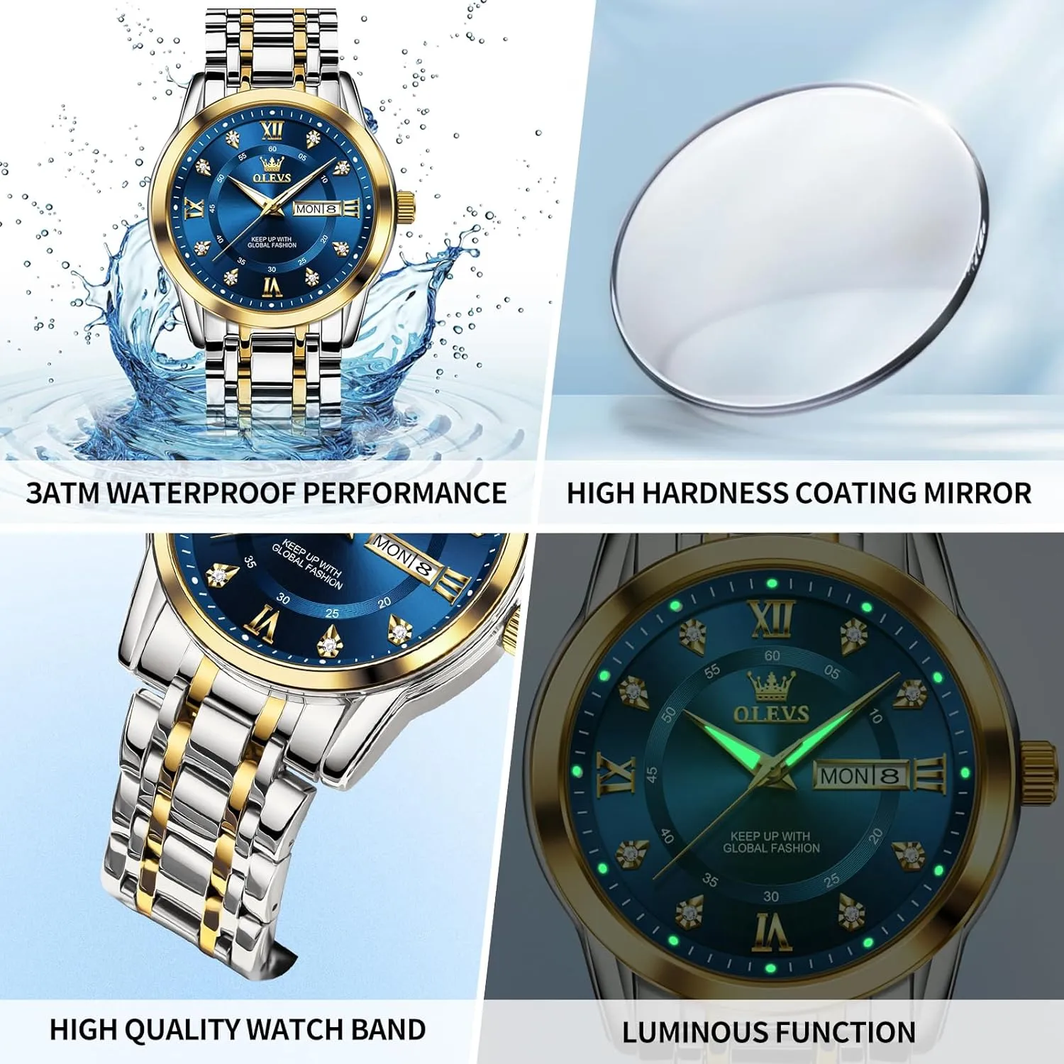 OLEVS Men's Watch,Classic Silver Watches for Men, Waterproof Stainless Steel Roman Numbers Men's Watch Easy to Read