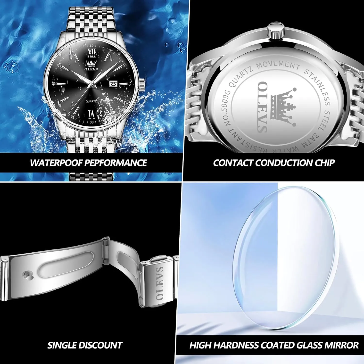 OLEVS Mens WatchesBig Dial Watches for MenDay Date Watches MenMens Waterproof WatchesMens Stainless Steel WatchesAnalog Quartz Men's WatchesRelojes para Hombre