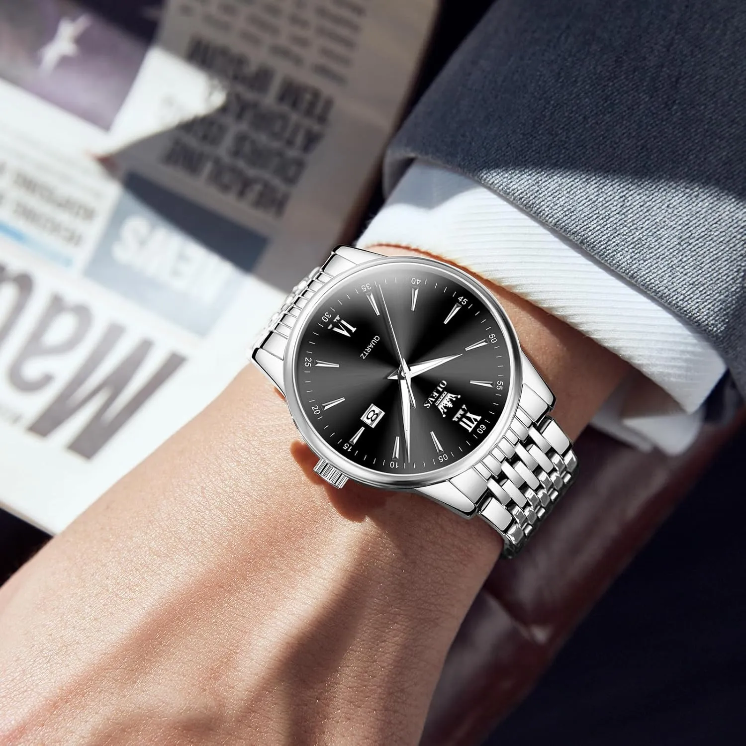 OLEVS Mens WatchesBig Dial Watches for MenDay Date Watches MenMens Waterproof WatchesMens Stainless Steel WatchesAnalog Quartz Men's WatchesRelojes para Hombre