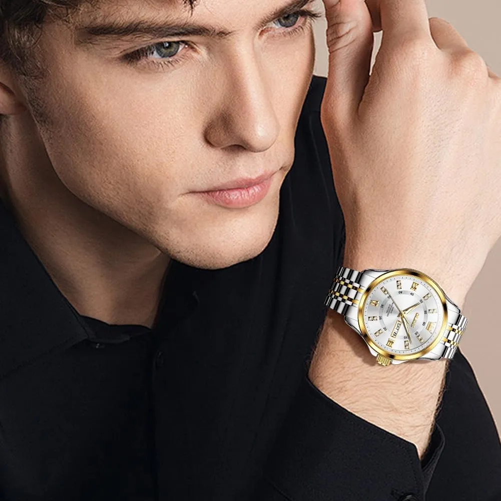 OLEVS Watch for Men Business Diamond Easy Read Men's Wrist Watches Analog Luxury Date Stainless Steel Waterproof Luminous Dress Mens Watches