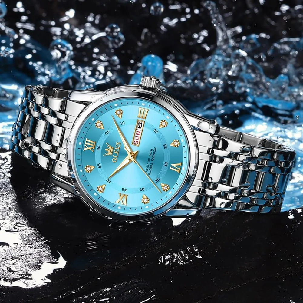 OLEVS Watch for Men Business Diamond Easy Read Men's Wrist Watches Analog Luxury Date Stainless Steel Waterproof Luminous Dress Mens Watches