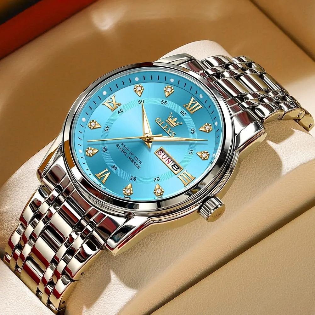 OLEVS Watch for Men Business Diamond Easy Read Men's Wrist Watches Analog Luxury Date Stainless Steel Waterproof Luminous Dress Mens Watches