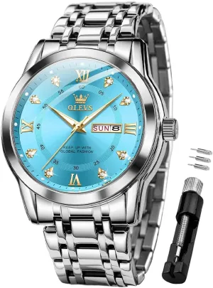 OLEVS Watch for Men Business Diamond Easy Read Men's Wrist Watches Analog Luxury Date Stainless Steel Waterproof Luminous Dress Mens Watches