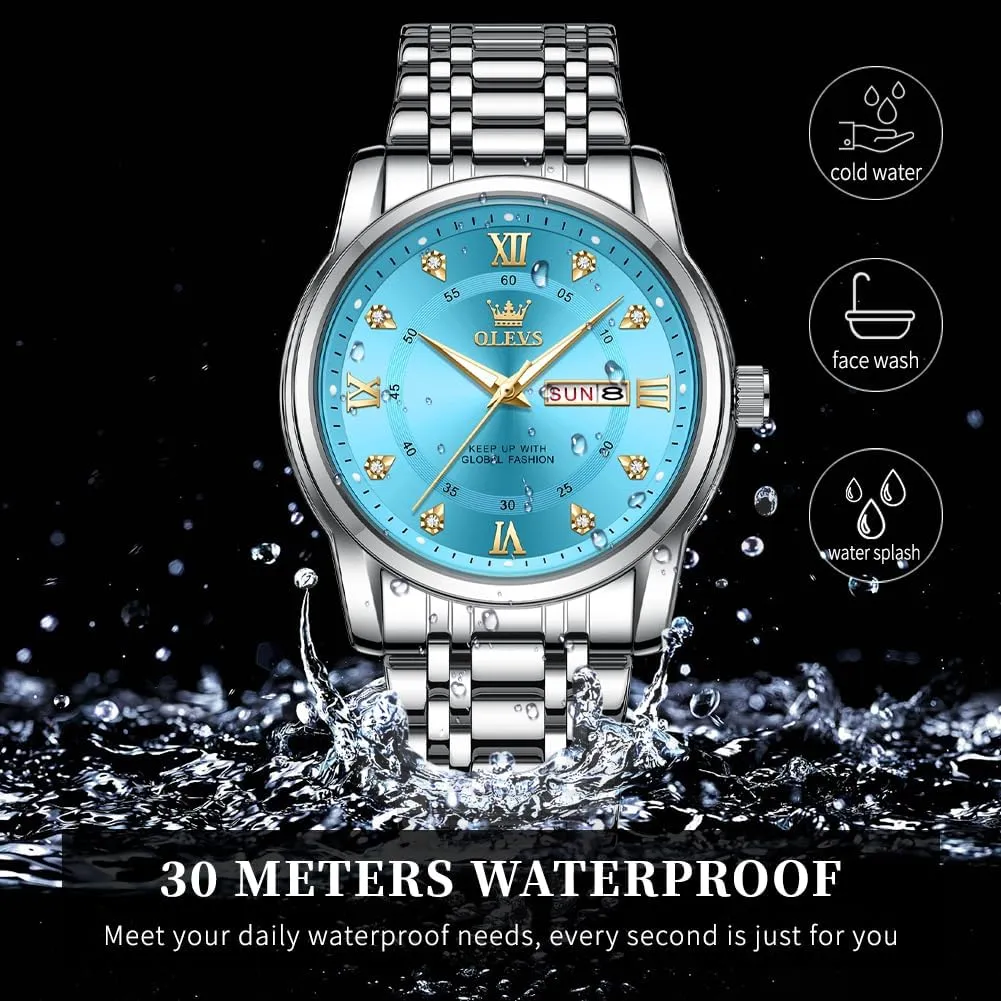 OLEVS Watch for Men Business Diamond Easy Read Men's Wrist Watches Analog Luxury Date Stainless Steel Waterproof Luminous Dress Mens Watches