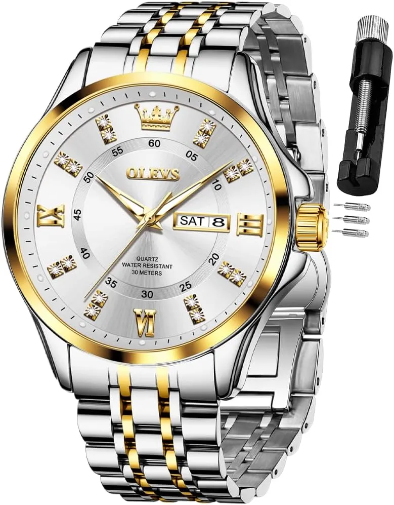 OLEVS Watch for Men Business Diamond Easy Read Men's Wrist Watches Analog Luxury Date Stainless Steel Waterproof Luminous Dress Mens Watches