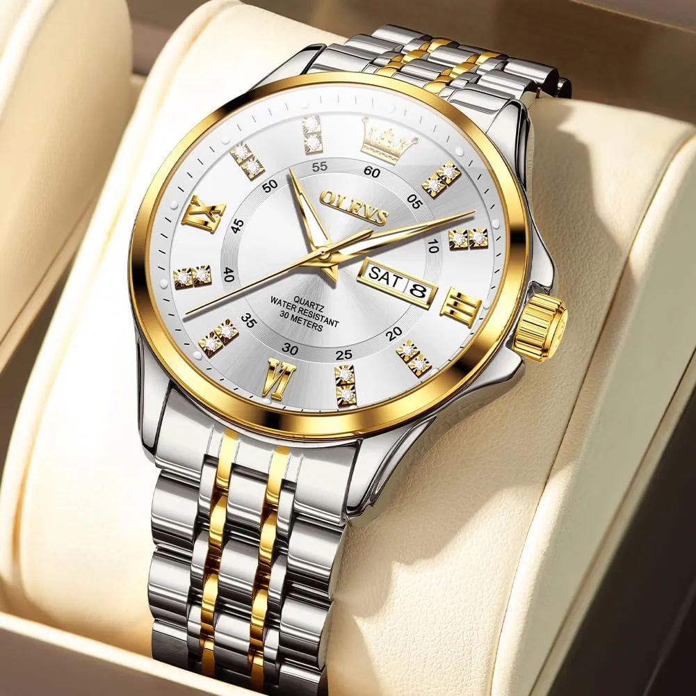 OLEVS Watch for Men Business Diamond Easy Read Men's Wrist Watches Analog Luxury Date Stainless Steel Waterproof Luminous Dress Mens Watches